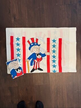 VINTAGE MR. MAGOO UNCLE SAM SET 2 STANDARD PILLOW CASES RED WHITE 1972 CLASSIC
